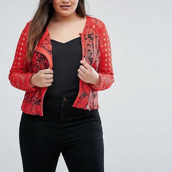 ASOS CURVE Mixed Lace Panel Jacket - Picture 2 of 14